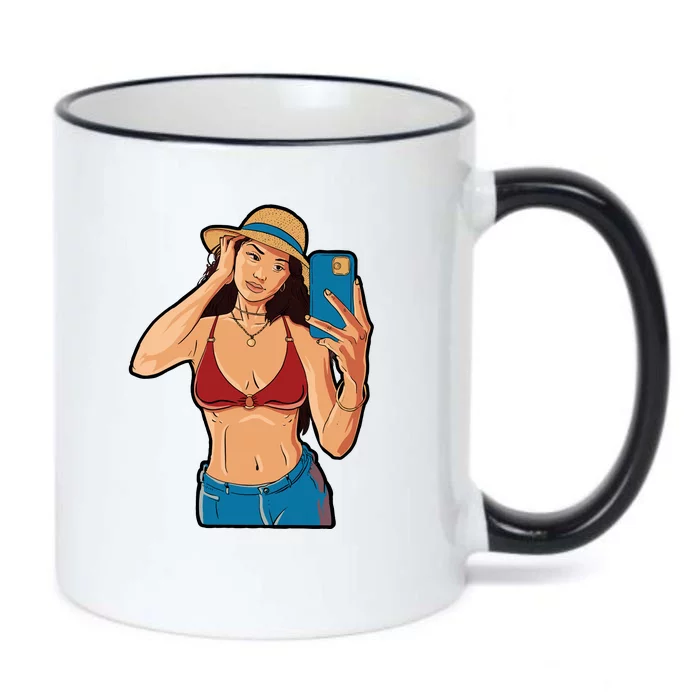 Selfie Girl Black Color Changing Mug