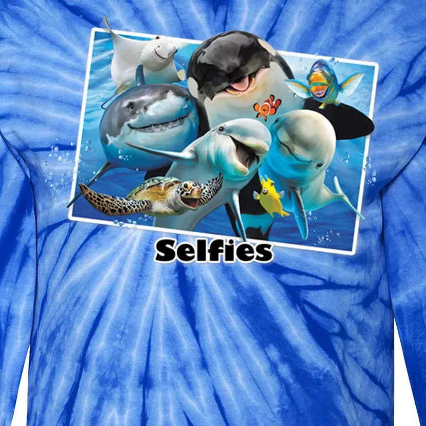 Selfie Ocean Life Sharks Whales Tie-Dye Long Sleeve Shirt