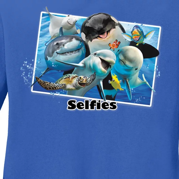 Selfie Ocean Life Sharks Whales Ladies Long Sleeve Shirt