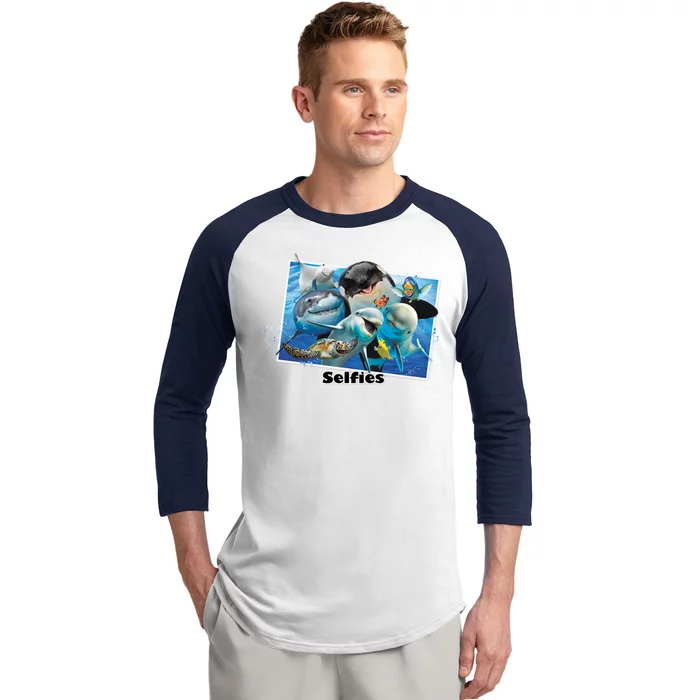 Selfie Ocean Life Sharks Whales Baseball Sleeve Shirt