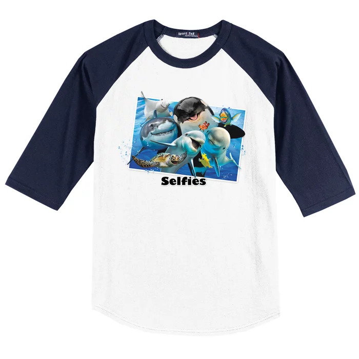 Selfie Ocean Life Sharks Whales Baseball Sleeve Shirt