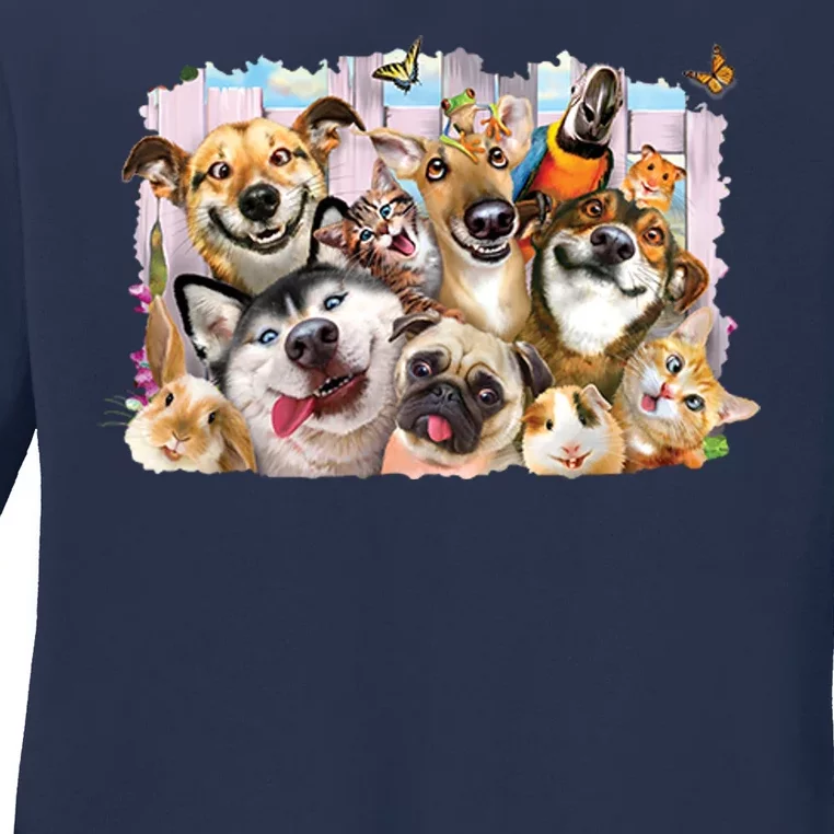 Selfie Pets Dogs Cats Cute Ladies Long Sleeve Shirt