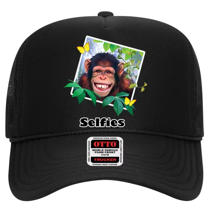 Selfies - Chimp Funny Selfie High Crown Mesh Trucker Hat