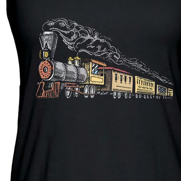 Steam Engine Model Train Lover Railwayman Driver Railroad Ladies Essential Flowy Tank