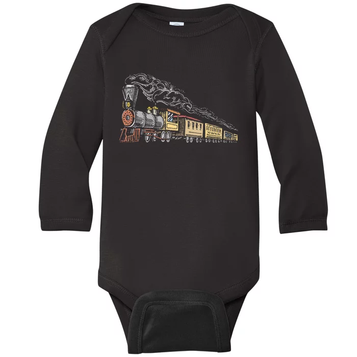 Steam Engine Model Train Lover Railwayman Driver Railroad Baby Long Sleeve Bodysuit