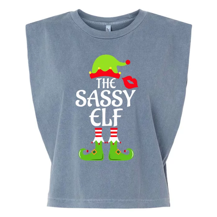 Sassy Elf Matching Family Group Christmas Party Xmas Funny Garment-Dyed Women's Muscle Tee