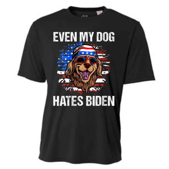 S Even My Dog Hates Biden Funny Anti Biden American Flag Dog Vneck Cooling Performance Crew T-Shirt