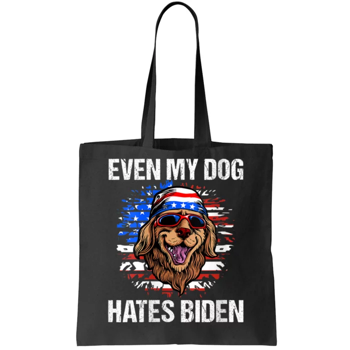 S Even My Dog Hates Biden Funny Anti Biden American Flag Dog Vneck Tote Bag