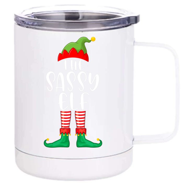 Sassy Elf Matching Family Group Christmas Party Pajama Gift Front & Back 12oz Stainless Steel Tumbler Cup