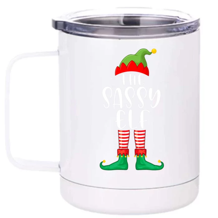 Sassy Elf Matching Family Group Christmas Party Pajama Gift Front & Back 12oz Stainless Steel Tumbler Cup