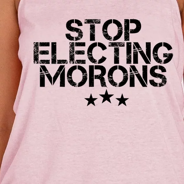 Stop Electing Morons Funny Sarcasm Quotes Stupid Person Women's Knotted Racerback Tank