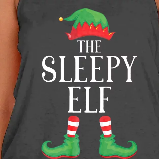 Sleepy Elf Matching Group Xmas Funny Family Christmas Women's Knotted Racerback Tank