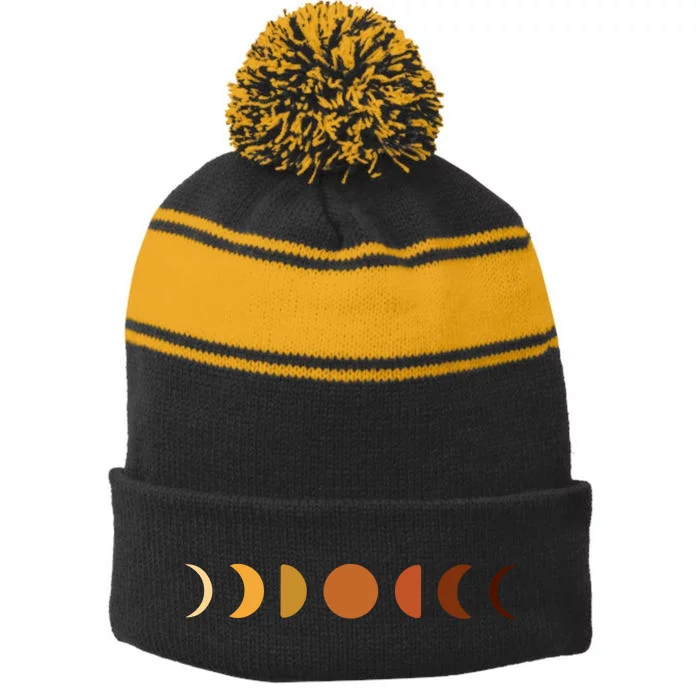 Solar Eclipse Moon Stripe Pom Pom Beanie