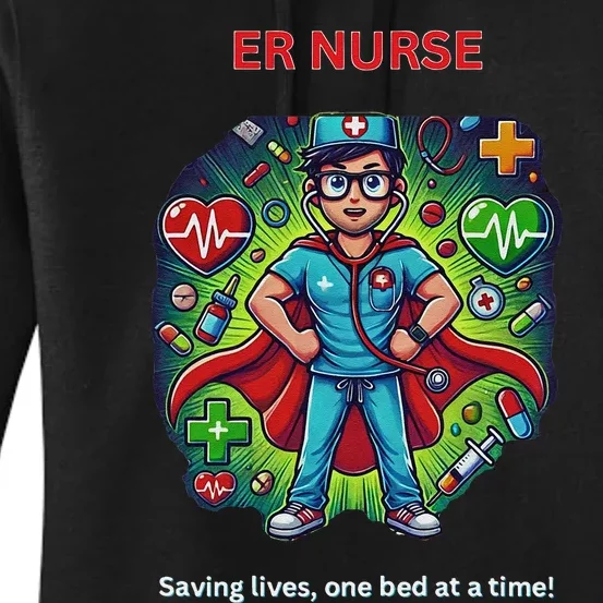 Superhero Er Nurse Design “Saving Lifes One Bed At A Time” Women's Pullover Hoodie