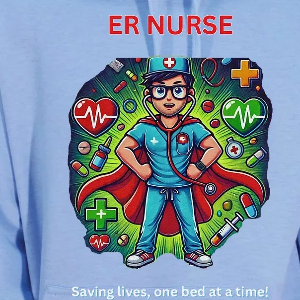 Superhero Er Nurse Design “Saving Lifes One Bed At A Time” Unisex Surf Hoodie