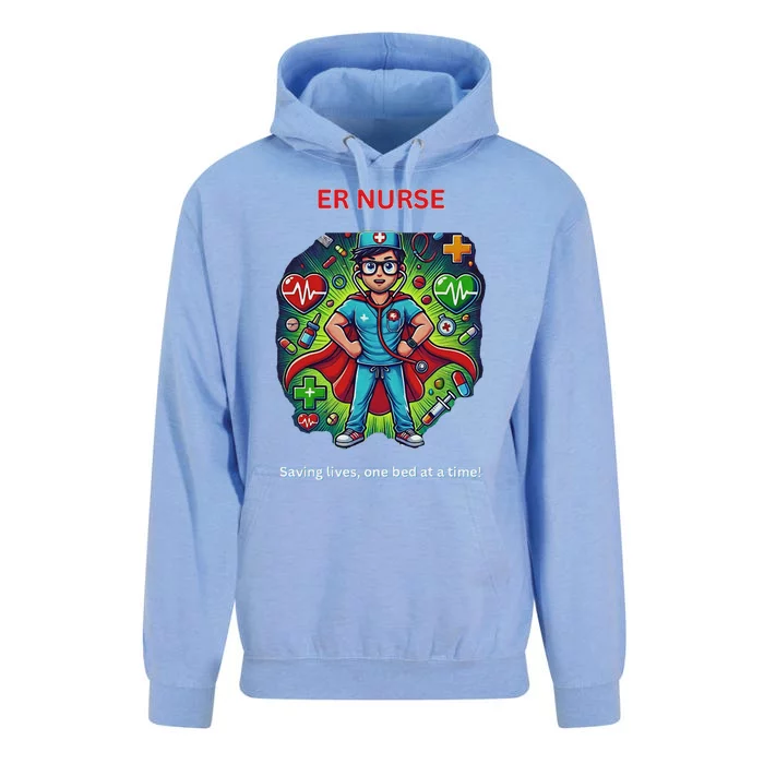 Superhero Er Nurse Design “Saving Lifes One Bed At A Time” Unisex Surf Hoodie