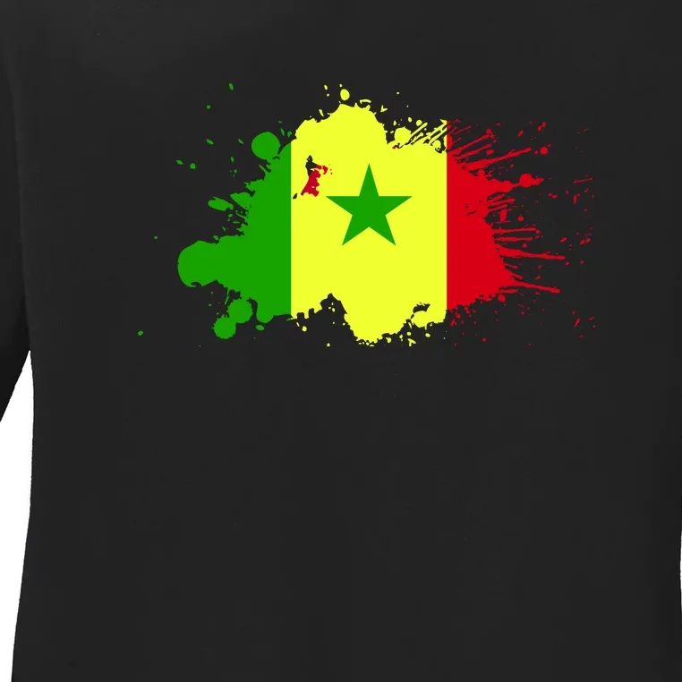 Senegal Flag Grunge Ladies Long Sleeve Shirt