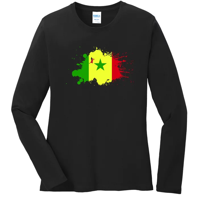 Senegal Flag Grunge Ladies Long Sleeve Shirt