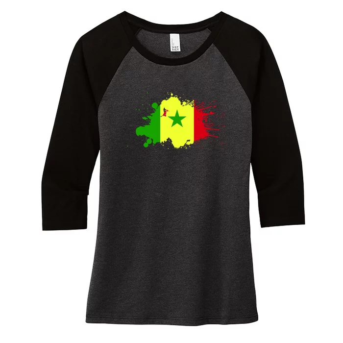 Senegal Flag Grunge Women's Tri-Blend 3/4-Sleeve Raglan Shirt