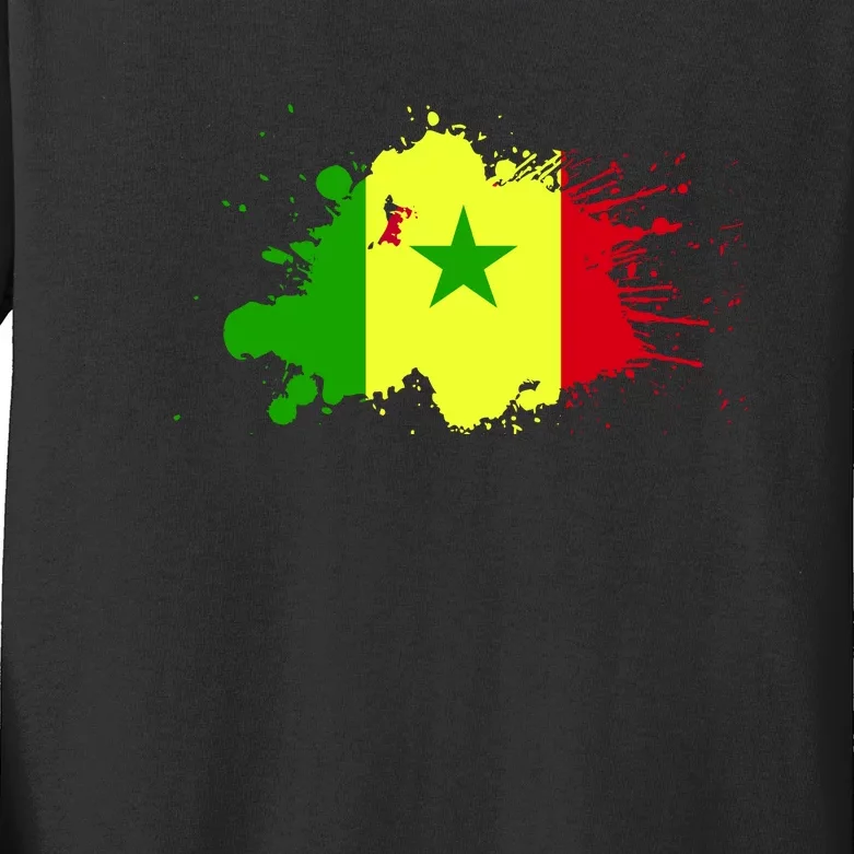 Senegal Flag Grunge Kids Long Sleeve Shirt