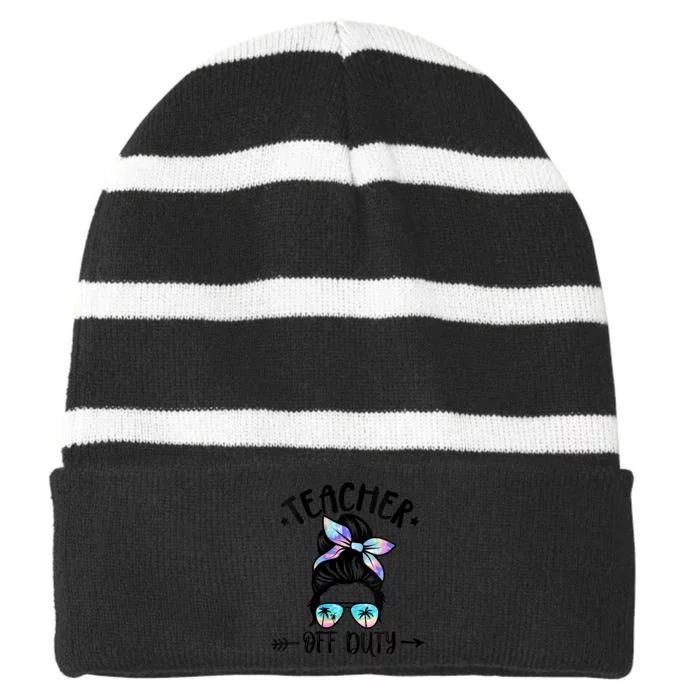 Summer End Of School Year Teacher Off Duty Striped Beanie with Solid Band