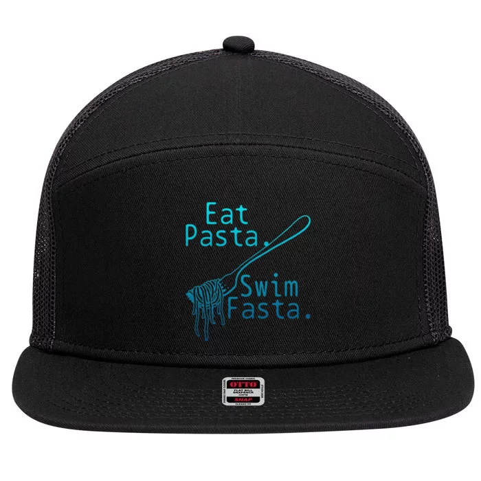 Swimming Eat Pasta Swim Fasta Funny Swimmer 7 Panel Mesh Trucker Snapback Hat