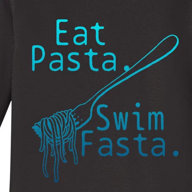 Swimming Eat Pasta Swim Fasta Funny Swimmer Baby Long Sleeve Bodysuit