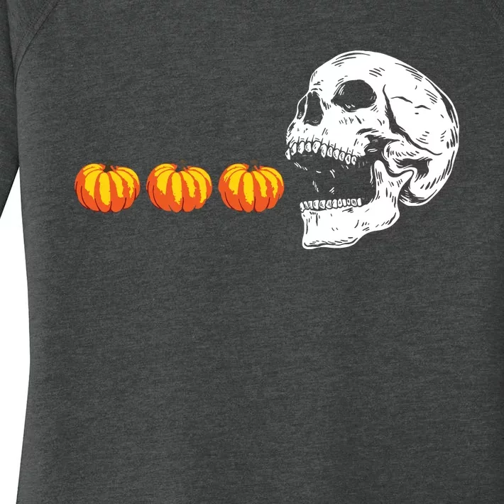 Skull Eating Pumpkin Funny Halloween Women's Perfect Tri Tunic Long Sleeve Shirt