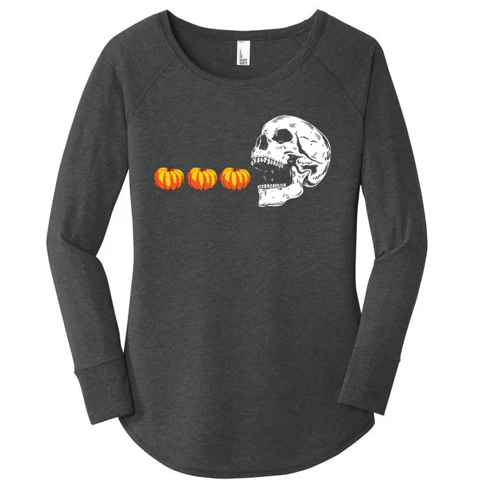 Skull Eating Pumpkin Funny Halloween Women's Perfect Tri Tunic Long Sleeve Shirt