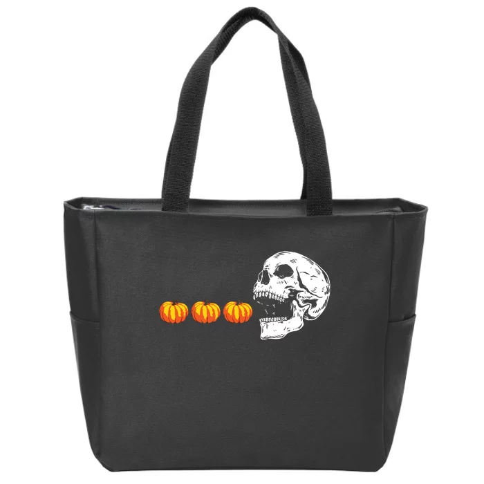 Skull Eating Pumpkin Funny Halloween Zip Tote Bag