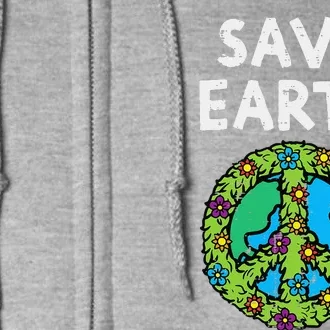 Save Earth Peace Symbol Sign Flowers Environmental Hippie Full Zip Hoodie