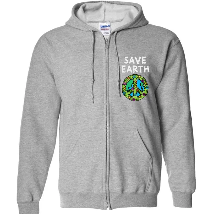 Save Earth Peace Symbol Sign Flowers Environmental Hippie Full Zip Hoodie