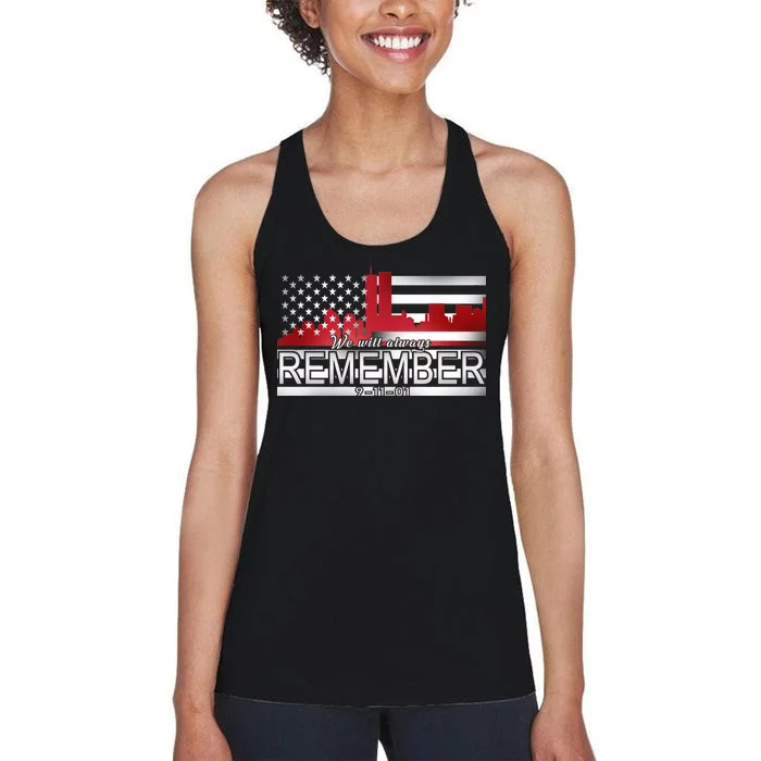 September 11th We Will Always Remember 9-11-01 Women's Racerback Tank