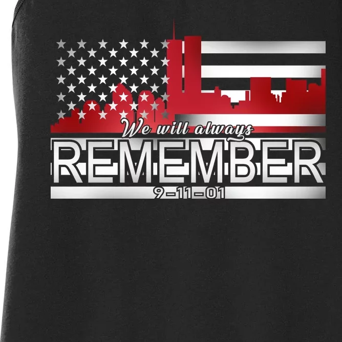 September 11th We Will Always Remember 9-11-01 Women's Racerback Tank