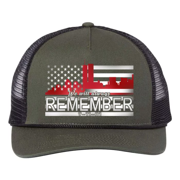 September 11th We Will Always Remember 9-11-01 Retro Rope Trucker Hat Cap