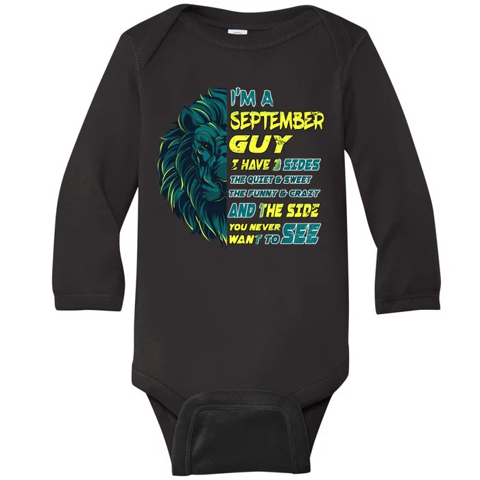 September Birthday Guy Has 3 Sides Sweet Funny Crazy Baby Long Sleeve Bodysuit