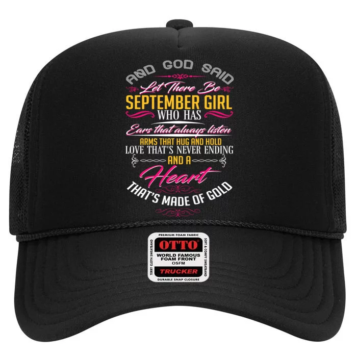 September Girl Always Listens High Crown Mesh Trucker Hat