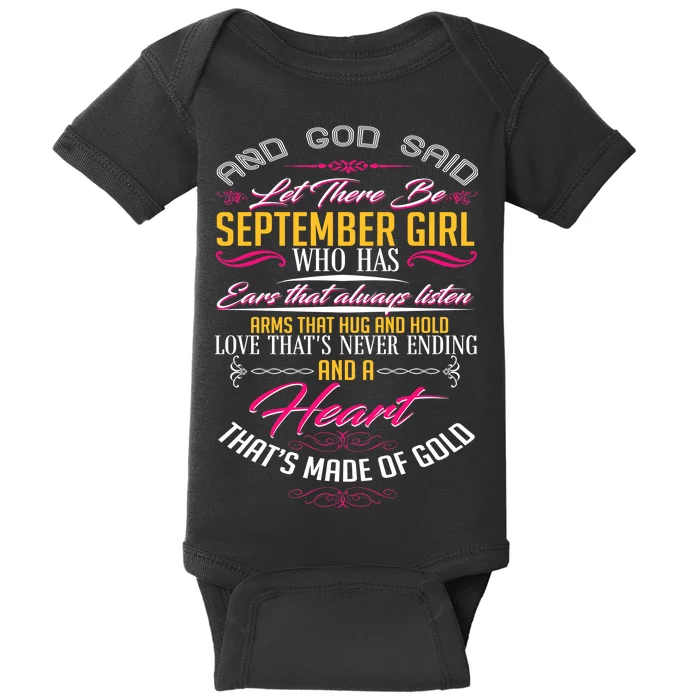 September Girl Always Listens Baby Bodysuit