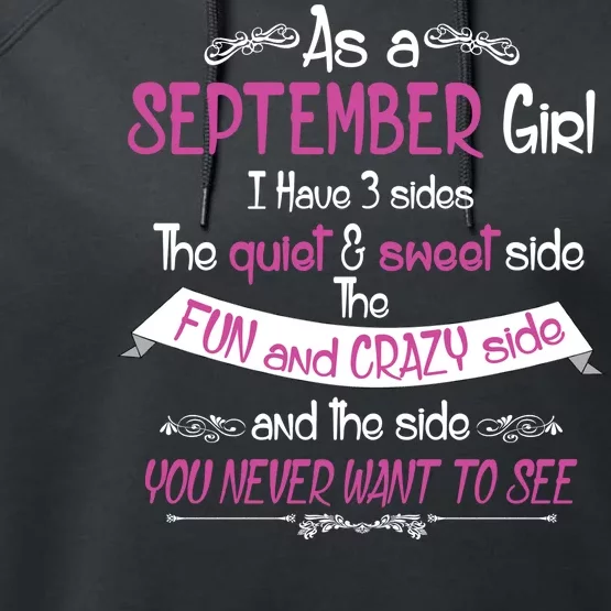 September Girl Sweet But Crazy Funny Birthday Performance Fleece Hoodie