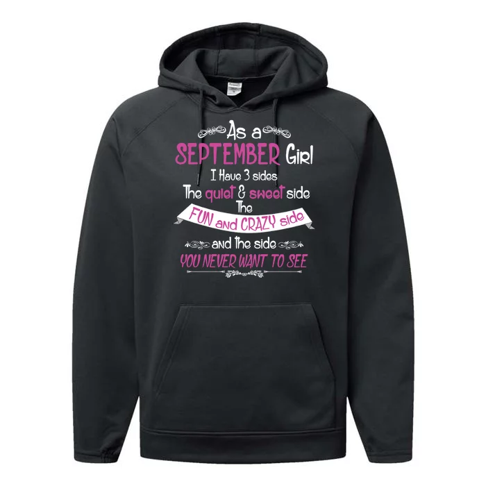 September Girl Sweet But Crazy Funny Birthday Performance Fleece Hoodie