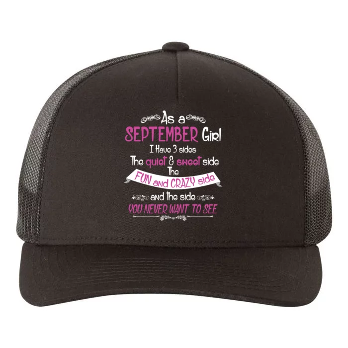 September Girl Sweet But Crazy Funny Birthday Yupoong Adult 5-Panel Trucker Hat