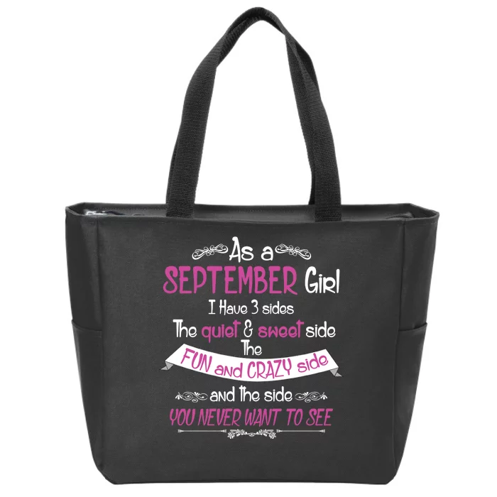 September Girl Sweet But Crazy Funny Birthday Zip Tote Bag