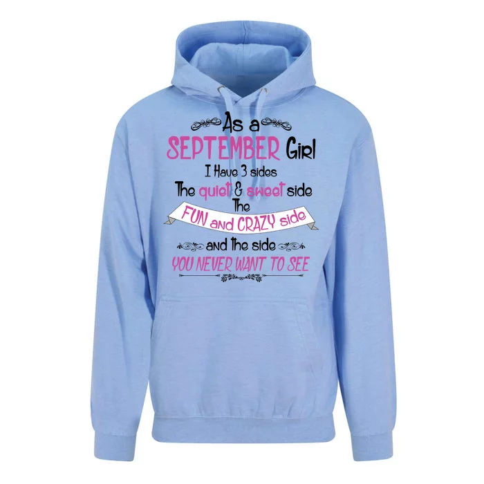 September Girl Sweet But Crazy Funny Birthday Unisex Surf Hoodie