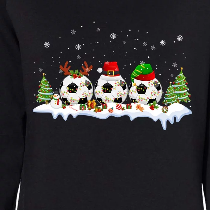 Santa Elf Reindeer Soccer Balls Xmas Tree Lights Christmas Gift Womens California Wash Sweatshirt