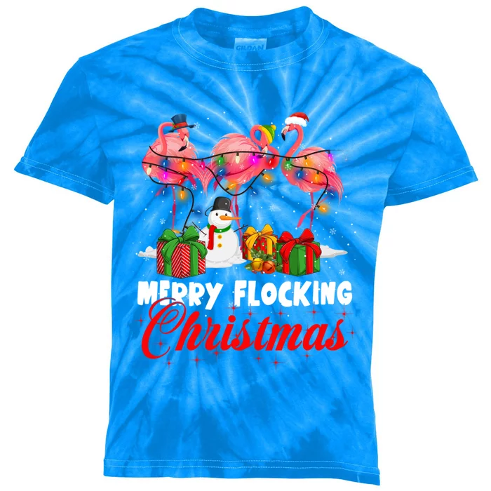 Santa Elf Reindeer Pink Flamingo Merry Flocking Christmas Cool Gift Kids Tie-Dye T-Shirt