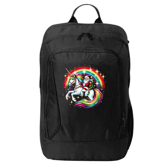 Santa Elf Riding Unicorn Rainbow Christmas Gift City Backpack