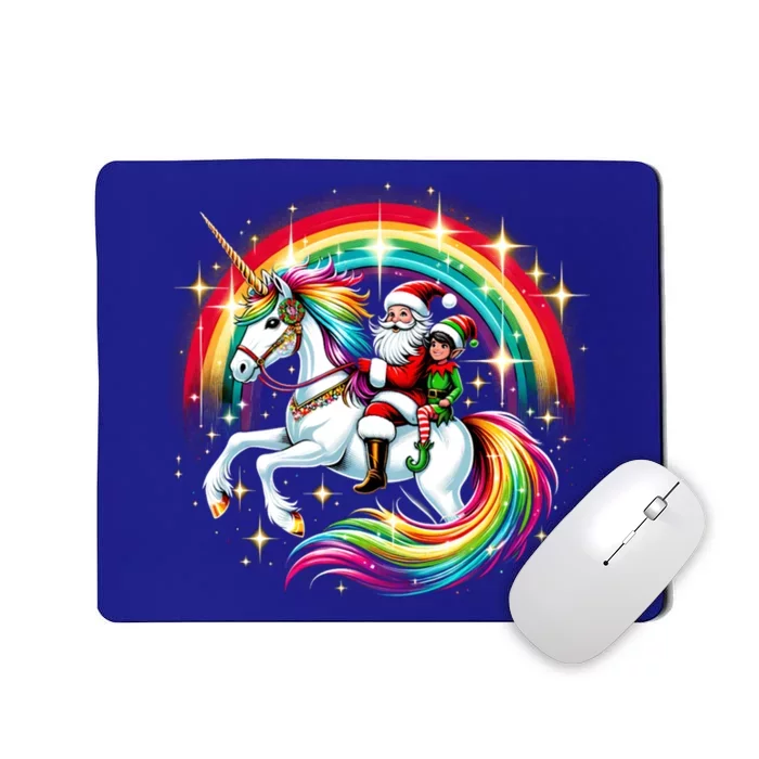 Santa Elf Riding Unicorn Rainbow Christmas Gift Mousepad