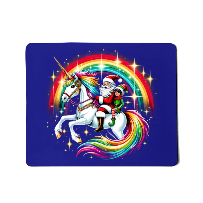 Santa Elf Riding Unicorn Rainbow Christmas Gift Mousepad