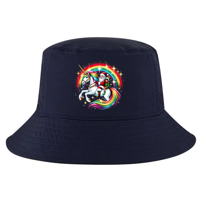 Santa Elf Riding Unicorn Rainbow Christmas Gift Cool Comfort Performance Bucket Hat