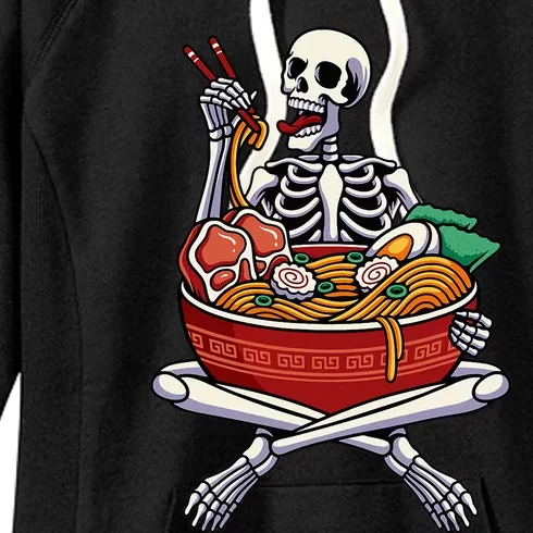 Skeleton Eating Ramen Lazy Halloween Costume Japanese Food Women's Fleece Hoodie